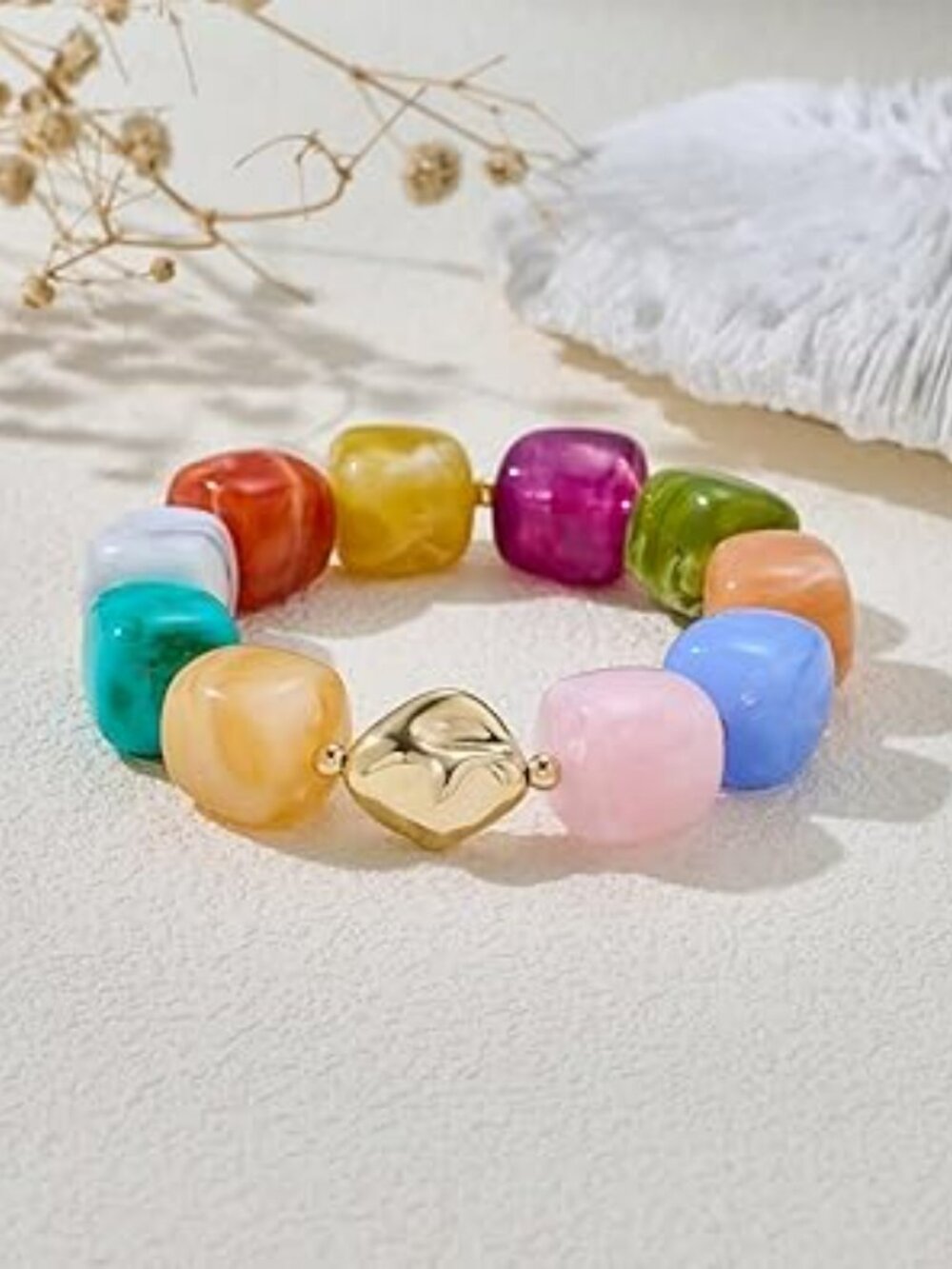 NEW Bead Bracelet Vibrant Color Resin Beads Elastic‎ Stretch Chunky Beach Summer